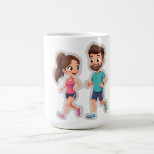 Mug Joli Couple de Dessin Animé Faisant du Jogging Ens