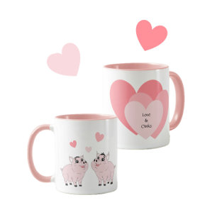 Mug Joli couple de petit cochon rose
