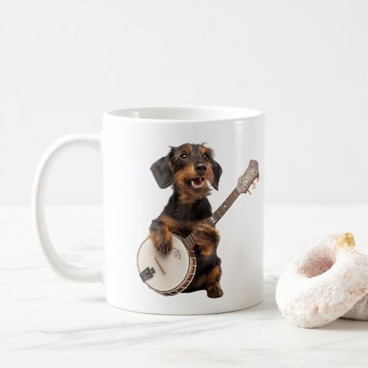 Mug Joli Dachshund Fil-Feu Joue Banjo (Avec donut)