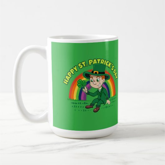 Mug Joli dessin animé leprechaun avec shamrock et arc- (Gauche)