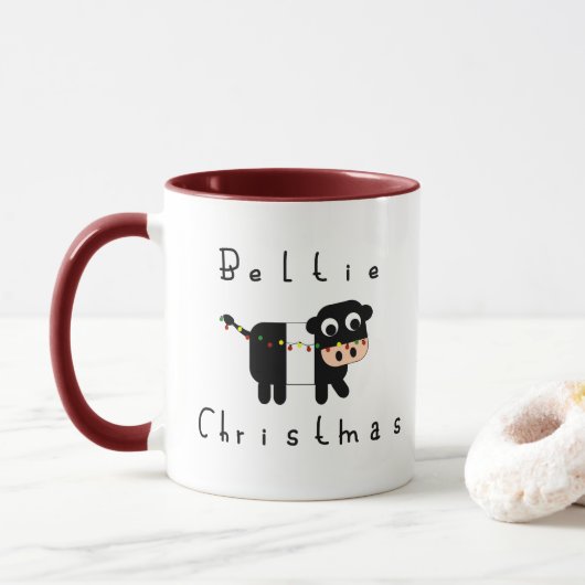 Mug Joli dessin Beltie Noël Ceinture Vache Galloway (Avec donut)