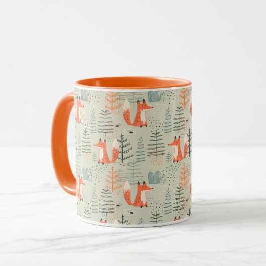 Mug Joli Doodle Fox Forest Motif de bois (Devant gauche)
