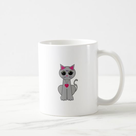 Mug Joli Drôle Heureux Chat Gris (Droite)