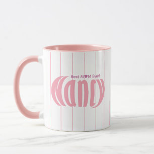 Mug Joli Élégant Customisé "Nancy" rayures rose clair