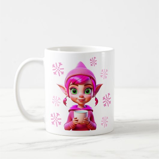 Mug Joli Elfe Rose avec Café ou Coco Noël (Gauche)