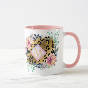 Mug Joli Empreinte de léopard or rose rose  Monogramme