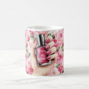 Mug Joli en rose Roses Floral ongle main polonais