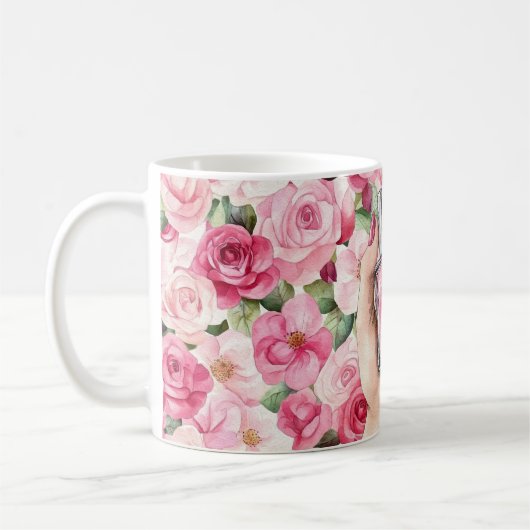 Mug Joli en rose Roses Floral ongle main polonais (Gauche)