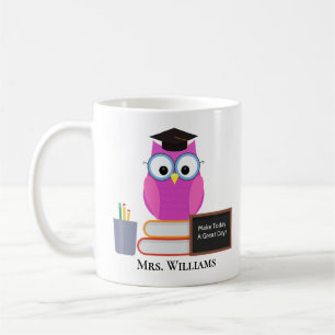 Mug Joli enseignant sur mesure Pink Owl School Monogra