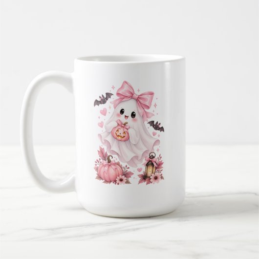 Mug Joli Fantôme à Ruban Rose Halloween (Gauche)