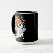 Mug Joli Fantôme Buvant du Café Halloween Café Glacé (Devant gauche)