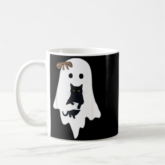 Mug Joli Fantôme Chat Noir Léopard Arc Drôle Étrange (Gauche)