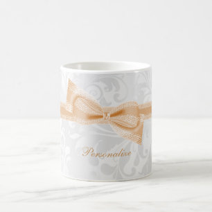 Mug Joli faux nœud et ruban et damas pêche