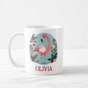 Mug Joli Flamant Rose de Dessin Animé et Fleurs