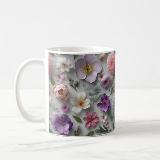 Mug Joli Fleur sauvage 3D Whimsical En Rose Et Violet (Gauche)