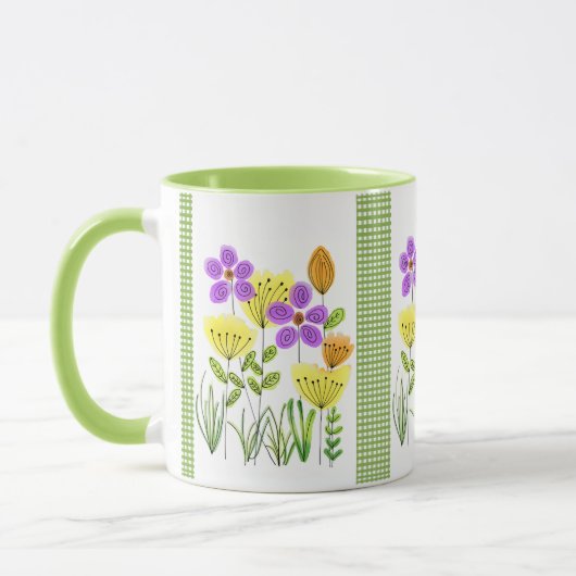 Mug Joli Fleurs sauvages aquarelle avec En vichy vert (Gauche)
