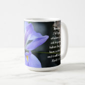 Mug Joli floral (iris), avec vers de Mark 11:24 (Devant droit)