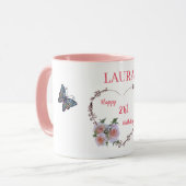 Mug Joli floral rose 21e anniversaire (Devant gauche)