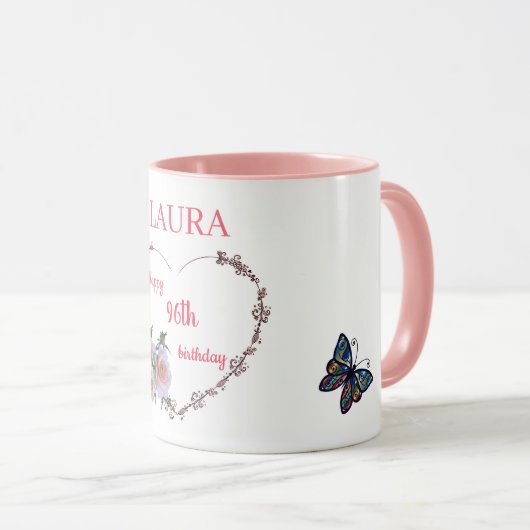 Mug Joli floral rose 96e anniversaire (Devant droit)