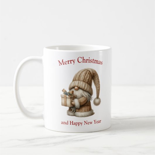 Mug Joli gnome en tricot couleur ivoire de Noël avec c (Gauche)