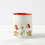 Mug Joli Golden moderne, Roses rouges et Coeurs suspen (Centre)