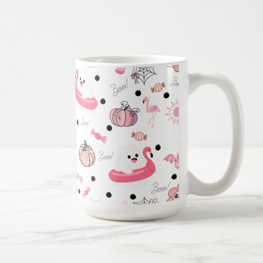 Mug Joli Halloween tropical – Fantômes et flamants ros (Droite)