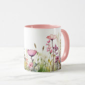 Mug Joli hébreu + Nom du script Aquarelle florale (Devant droit)