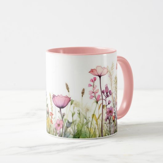 Mug Joli hébreu + Nom du script Aquarelle florale (Devant droit)
