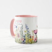 Mug Joli hébreu + Nom du script Aquarelle florale (Devant gauche)