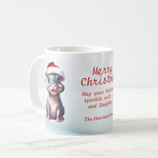 Mug Joli Hippopotame Santa Hat Snowy Noël (Devant gauche)