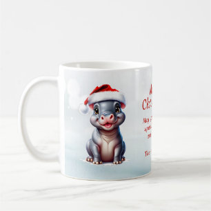 Mug Joli Hippopotame Santa Hat Snowy Noël