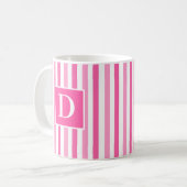 Mug Joli initiale unique rayé moderne rose et blanc (Devant gauche)