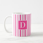 Mug Joli initiale unique rayé moderne rose et blanc (Gauche)
