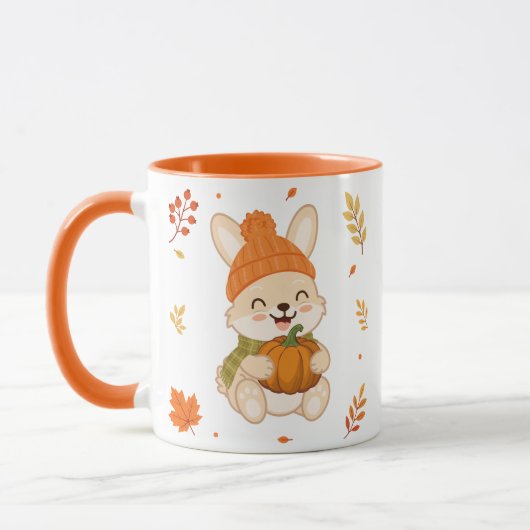 Mug Joli lapin d'automne avec citrouille. (Gauche)