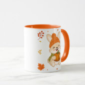 Mug Joli lapin d'automne avec citrouille. (Devant droit)