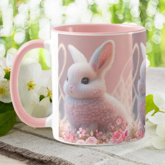 Mug Joli lapin lapin rose Floral Dreamy Arrière - plan