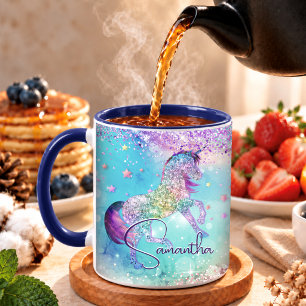 Mug Joli licorne rose paillettes arc-en-ciel aigue-mar
