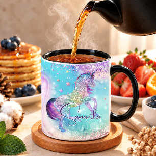 Mug Joli licorne rose paillettes arc-en-ciel aqua mono