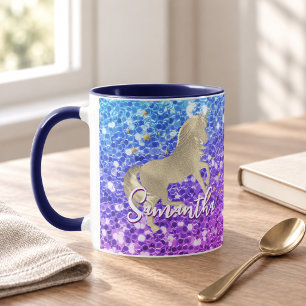 Mug Joli licorne rose paillettes arc-en-ciel monogramm