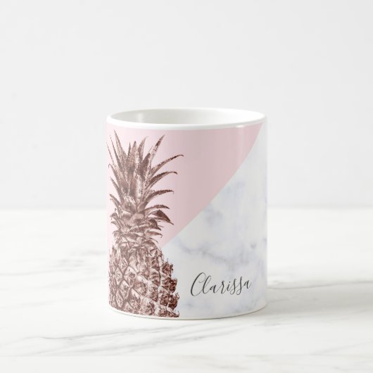 Mug Joli marbre rose élégant de blanc d'ananas d'or (Centre)
