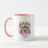 Mug Joli Monogramme Aquarelle Nom Pink Sloth Hugs (Gauche)