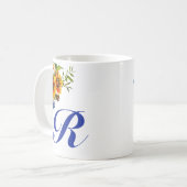 Mug Joli Monogramme Bleu de Tournesol Rustique (Devant gauche)