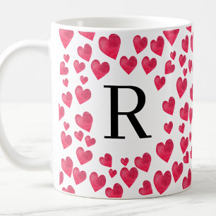 Mug Joli Monogramme Cœurs Rouges Monogramme Personnali
