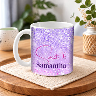 Mug Joli monogramme d'anniversaire pailleté rose viole
