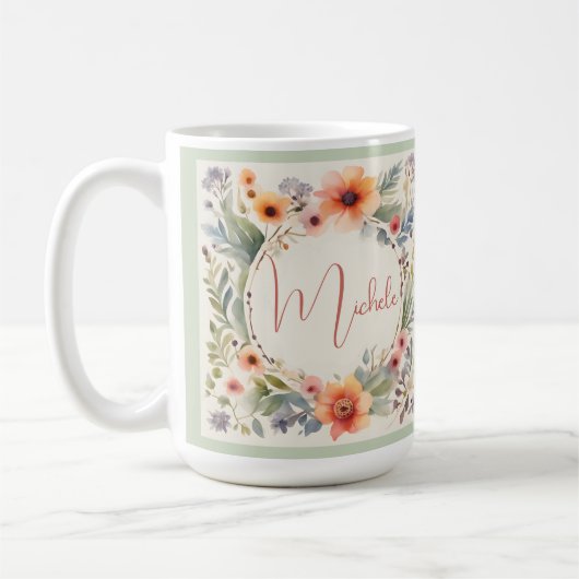 Mug Joli monogramme d'aquarelle florale (Gauche)