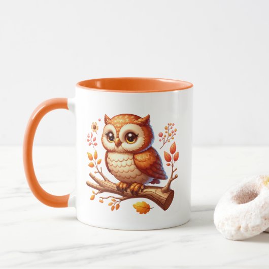 Mug Joli monogramme de chouette saisonnier d'automne (Avec donut)