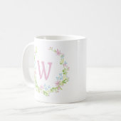 Mug Joli Monogramme de couronne de fleurs rose (Devant gauche)