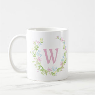 Mug Joli Monogramme de couronne de fleurs rose