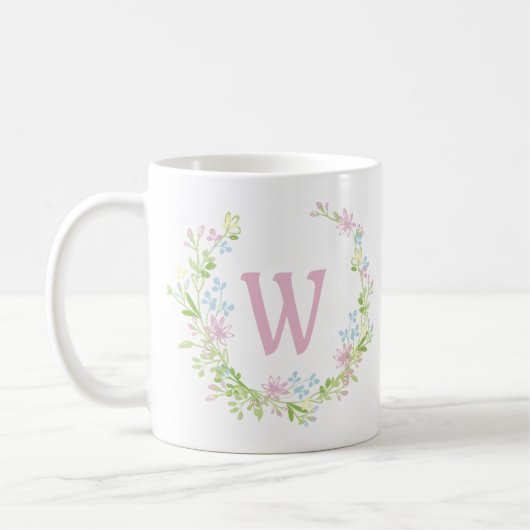 Mug Joli Monogramme de couronne de fleurs rose (Gauche)
