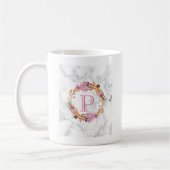 Mug Joli Monogramme de couronne de fleurs rose (Gauche)